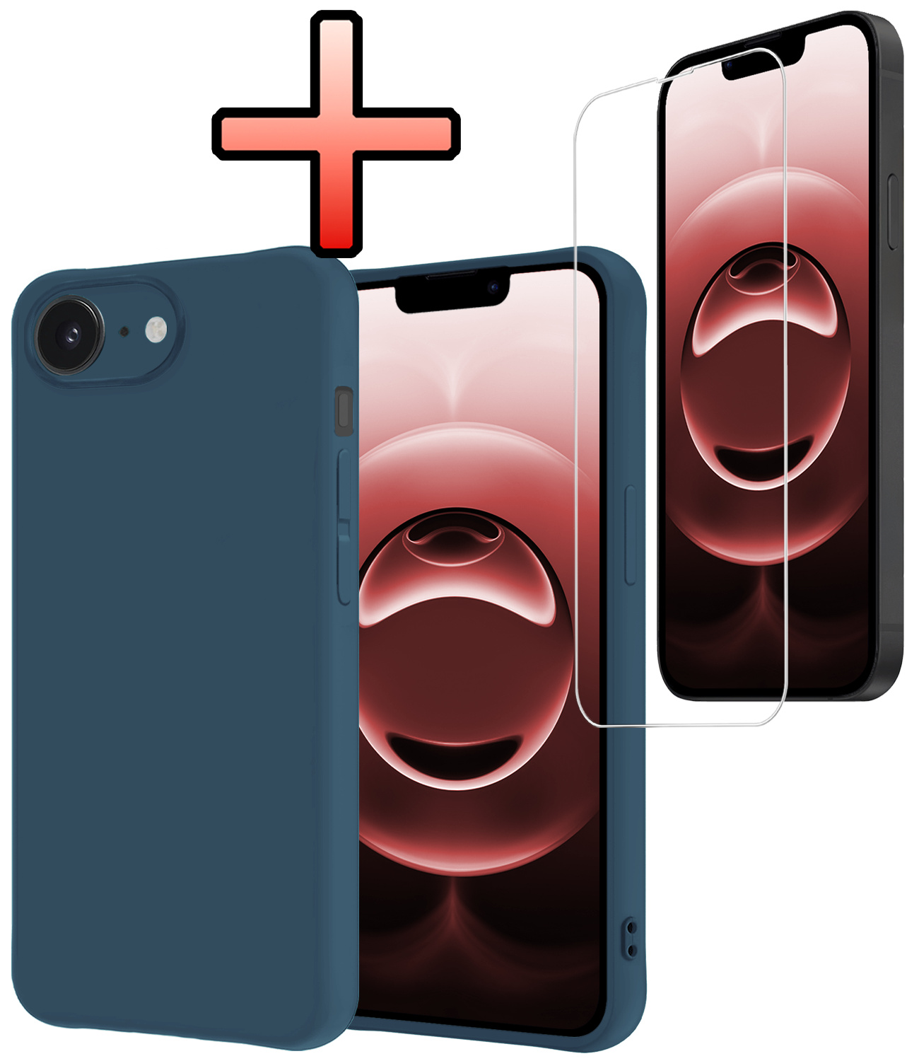 NoXx NoXx iPhone 16E Hoesje Siliconen Met Screenprotector Met Dichte Notch - Donkerblauw