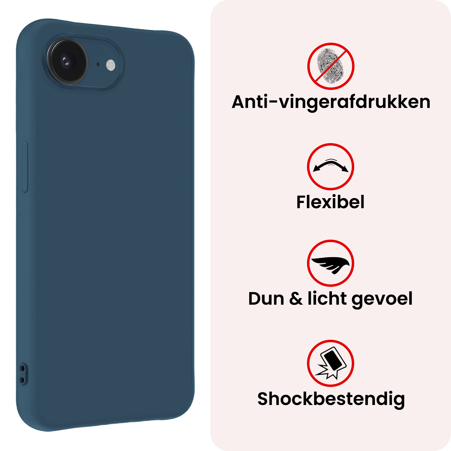NoXx NoXx iPhone 16E Hoesje Siliconen Met Screenprotector Met Dichte Notch - Donkerblauw
