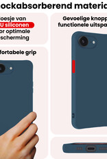 NoXx NoXx iPhone 16E Hoesje Siliconen Met Screenprotector Met Dichte Notch - Donkerblauw