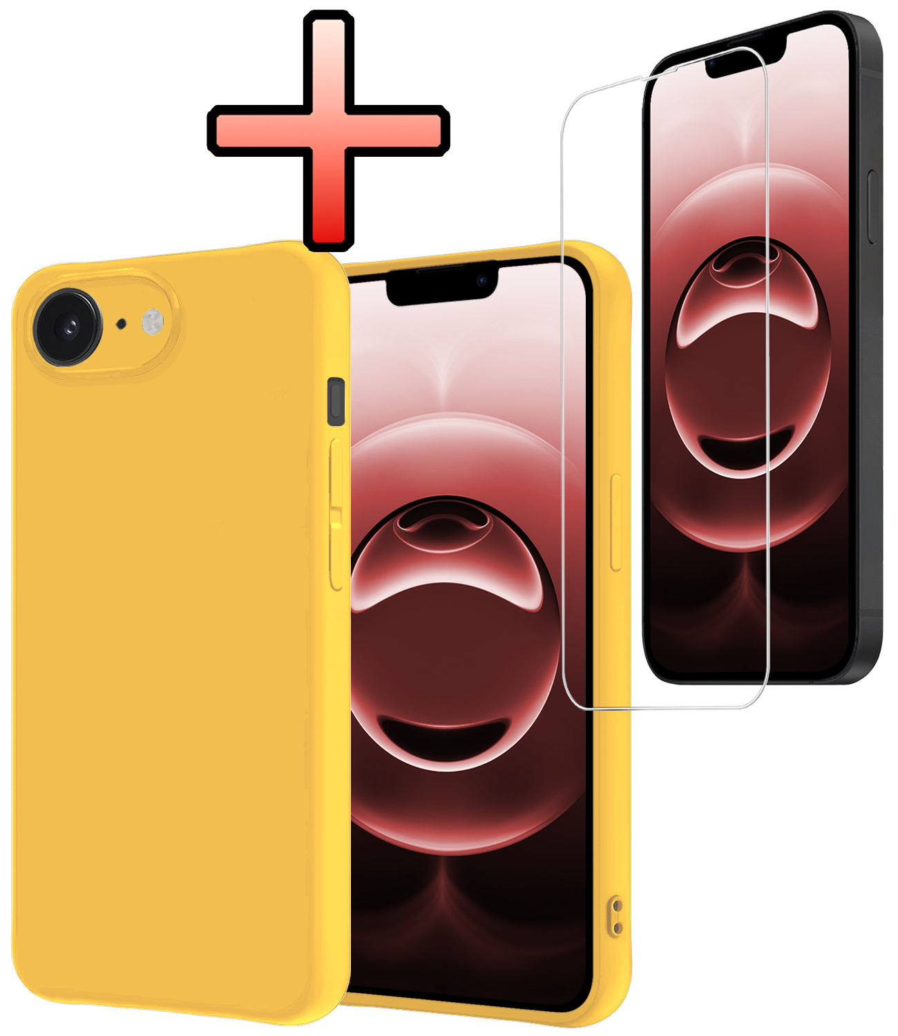 NoXx NoXx iPhone 16E Hoesje Siliconen Met Screenprotector Met Dichte Notch - Geel