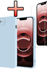 NoXx NoXx iPhone 16E Hoesje Siliconen Met Screenprotector Met Dichte Notch - Lichtblauw