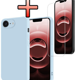 NoXx NoXx iPhone 16E Hoesje Siliconen Met Screenprotector Met Dichte Notch - Lichtblauw