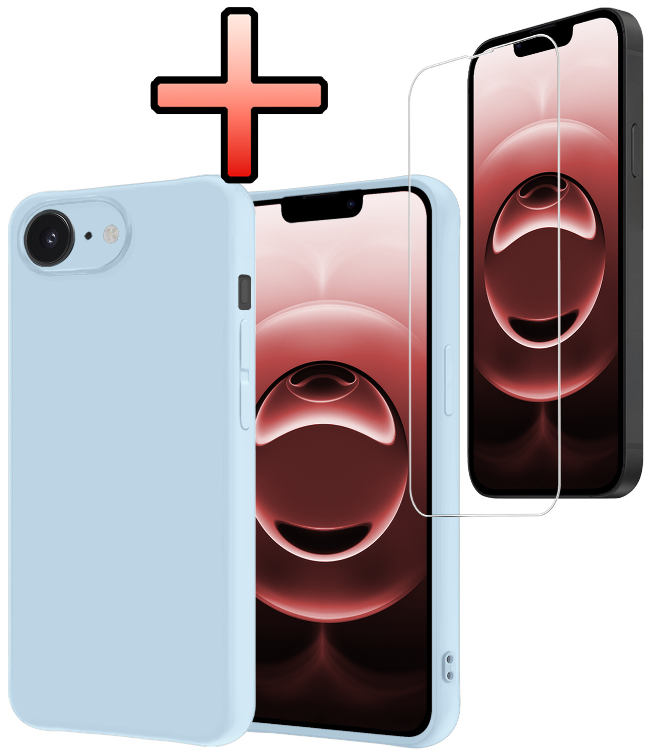 NoXx NoXx iPhone 16E Hoesje Siliconen Met Screenprotector Met Dichte Notch - Lichtblauw