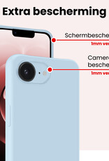 NoXx NoXx iPhone 16E Hoesje Siliconen Met Screenprotector Met Dichte Notch - Lichtblauw