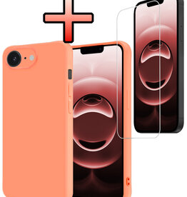 NoXx NoXx iPhone 16E Hoesje Siliconen Met Screenprotector Met Dichte Notch - Perzik
