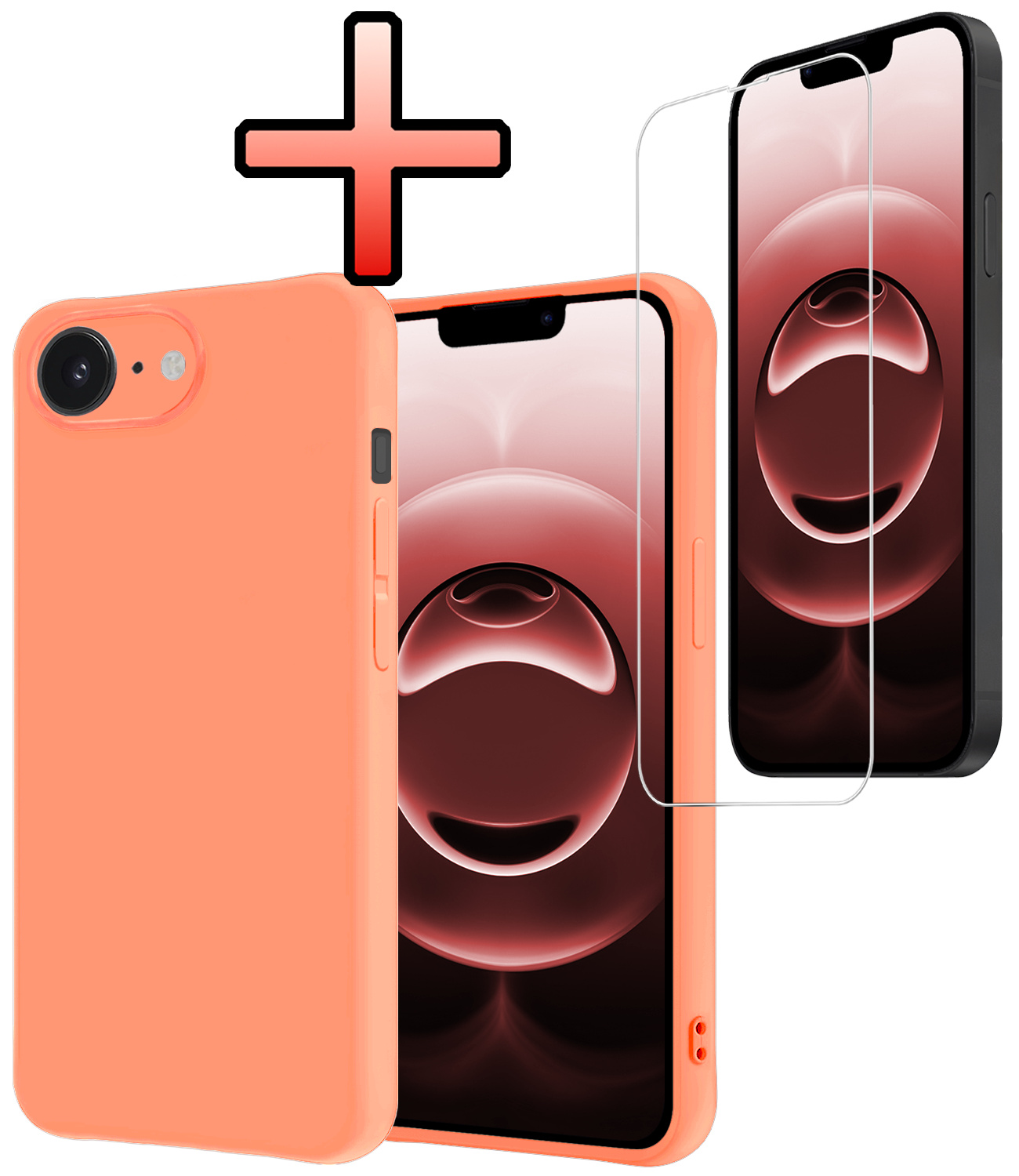 NoXx NoXx iPhone 16E Hoesje Siliconen Met Screenprotector Met Dichte Notch - Perzik