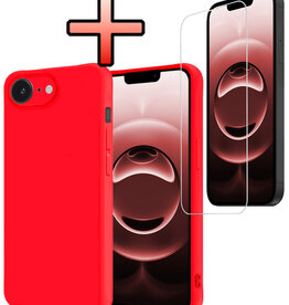 NoXx NoXx iPhone 16E Hoesje Siliconen Met Screenprotector Met Dichte Notch - Rood