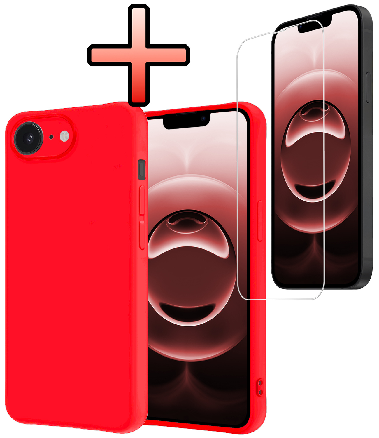 NoXx NoXx iPhone 16E Hoesje Siliconen Met Screenprotector Met Dichte Notch - Rood