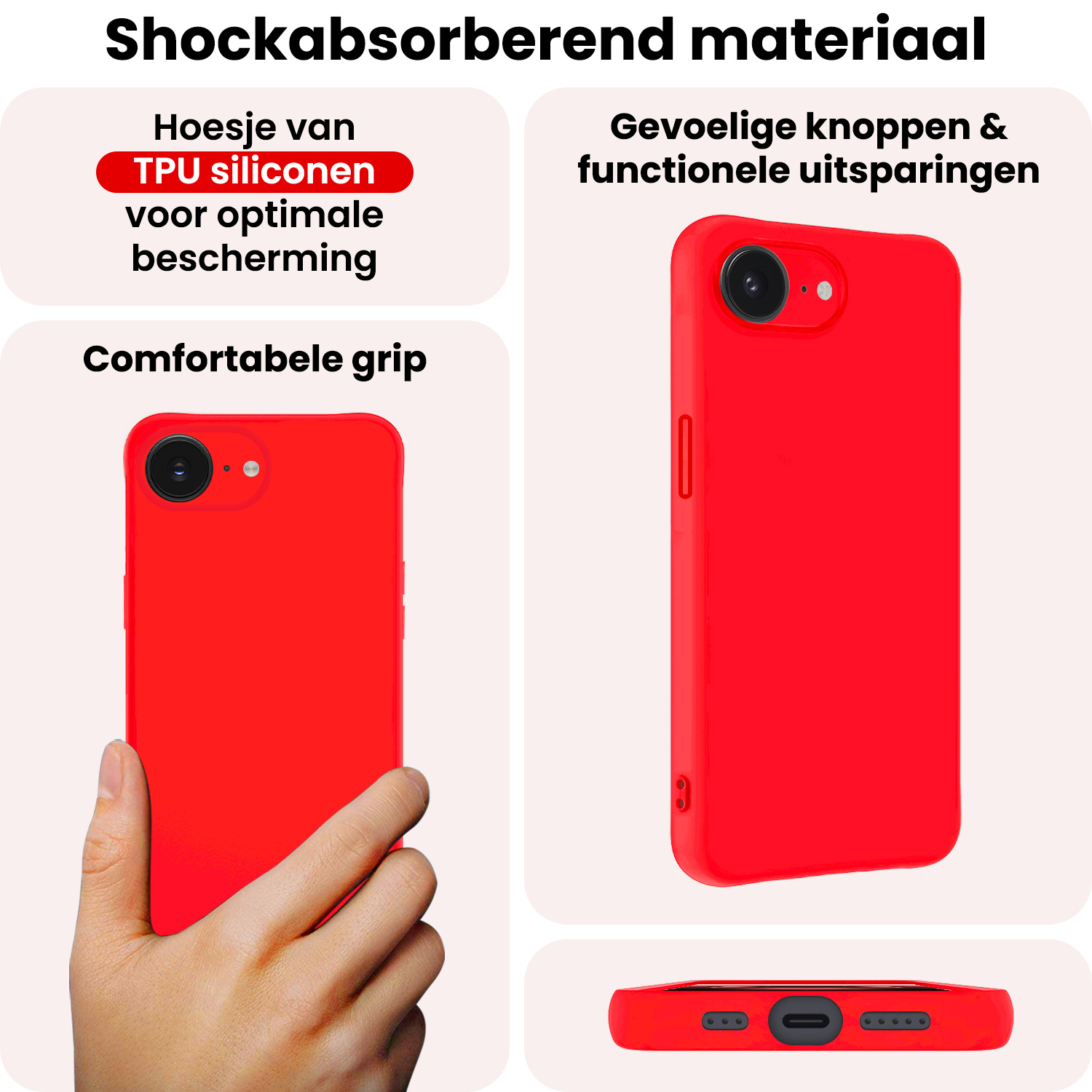 NoXx NoXx iPhone 16E Hoesje Siliconen Met Screenprotector Met Dichte Notch - Rood