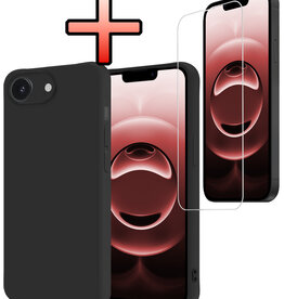 NoXx NoXx iPhone 16E Hoesje Siliconen Met Screenprotector Met Dichte Notch - Zwart