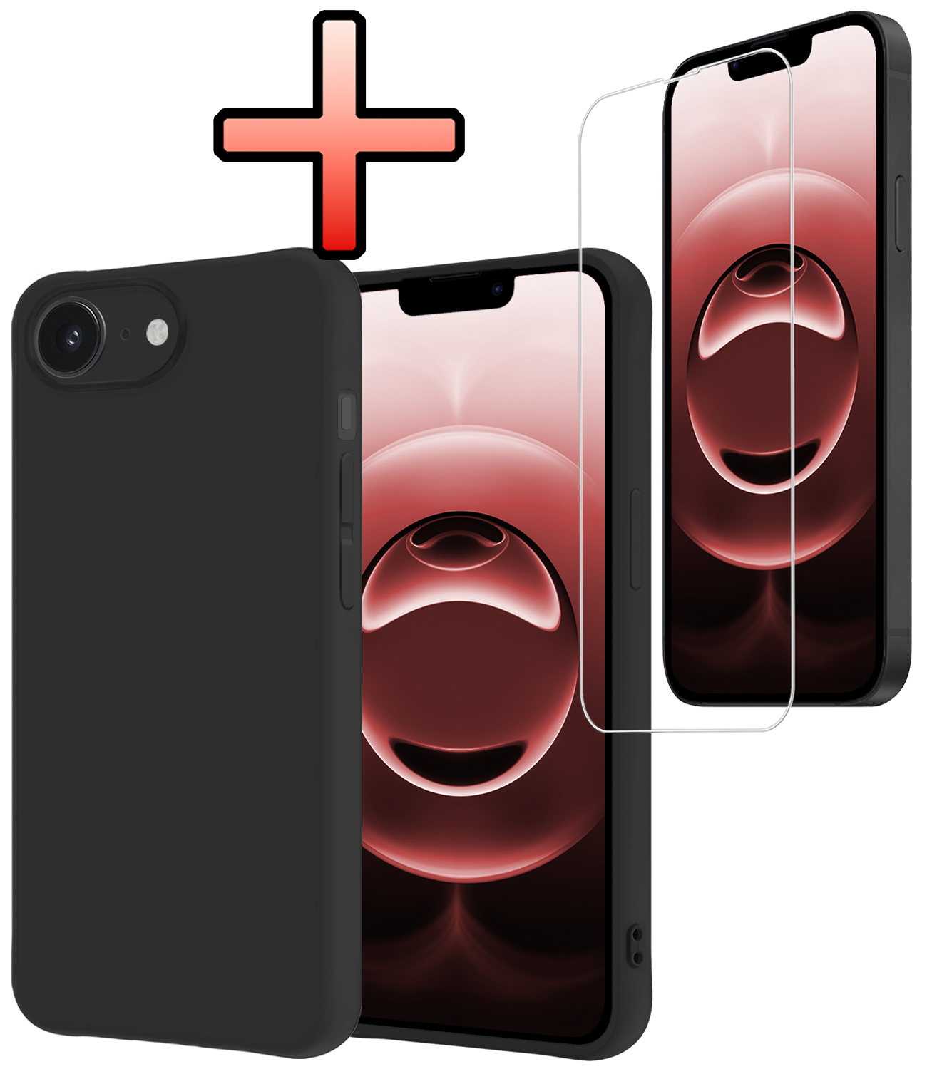 NoXx NoXx iPhone 16E Hoesje Siliconen Met Screenprotector Met Dichte Notch - Zwart