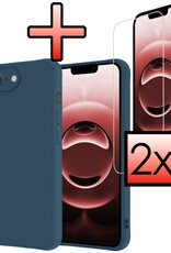 NoXx NoXx iPhone 16E Hoesje Siliconen Met 2x Screenprotector Met Dichte Notch - Donkerblauw