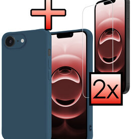 NoXx NoXx iPhone 16E Hoesje Siliconen Met 2x Screenprotector Met Dichte Notch - Donkerblauw