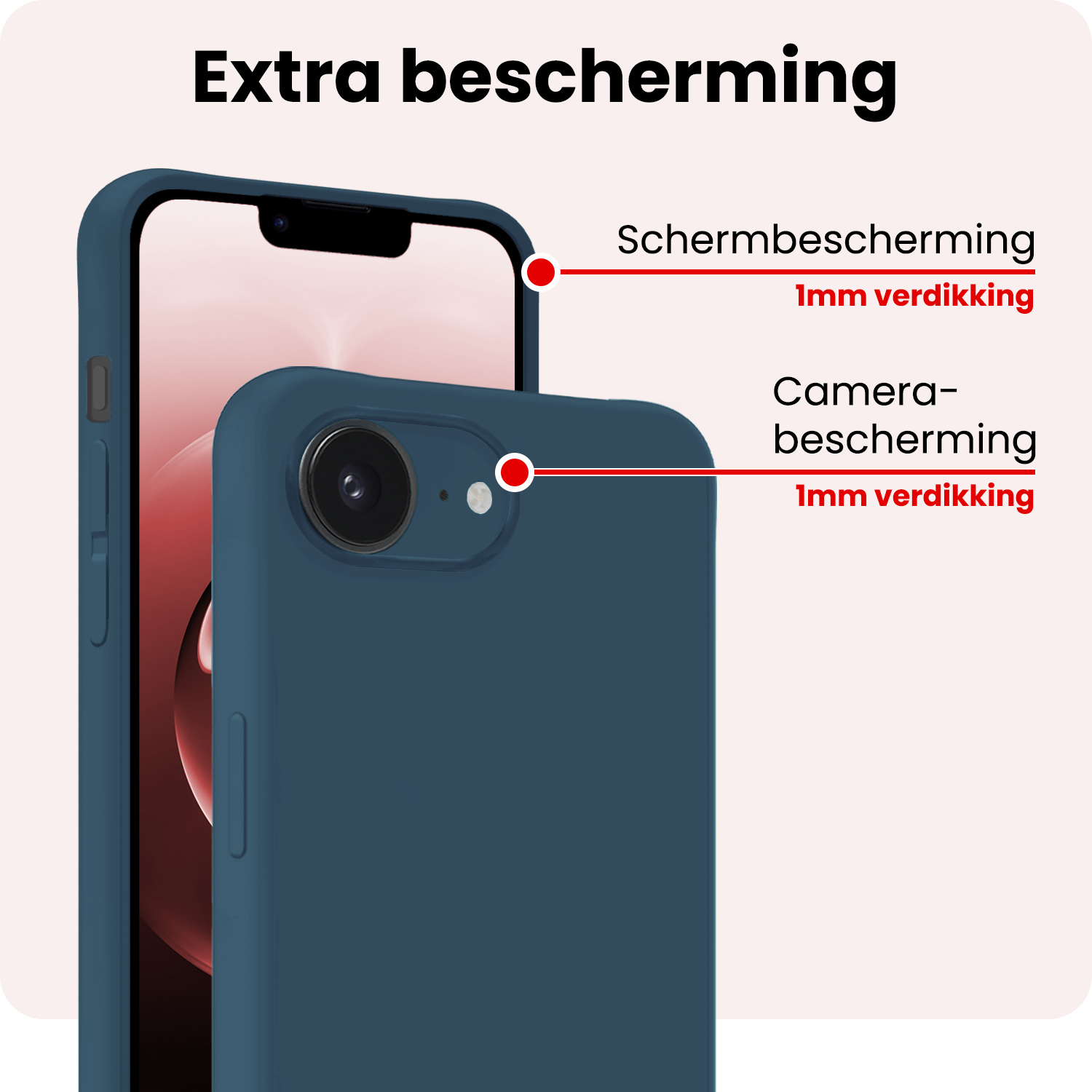 NoXx NoXx iPhone 16E Hoesje Siliconen Met 2x Screenprotector Met Dichte Notch - Donkerblauw