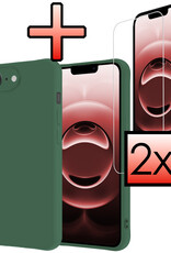 NoXx NoXx iPhone 16E Hoesje Siliconen Met 2x Screenprotector Met Dichte Notch - Donkergroen