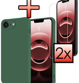 NoXx NoXx iPhone 16E Hoesje Siliconen Met 2x Screenprotector Met Dichte Notch - Donkergroen