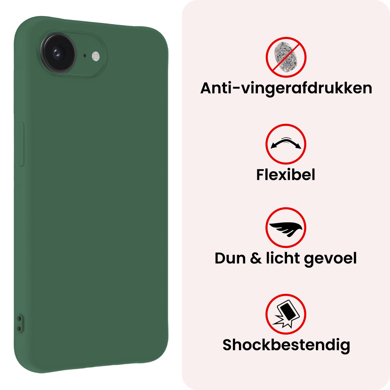 NoXx NoXx iPhone 16E Hoesje Siliconen Met 2x Screenprotector Met Dichte Notch - Donkergroen