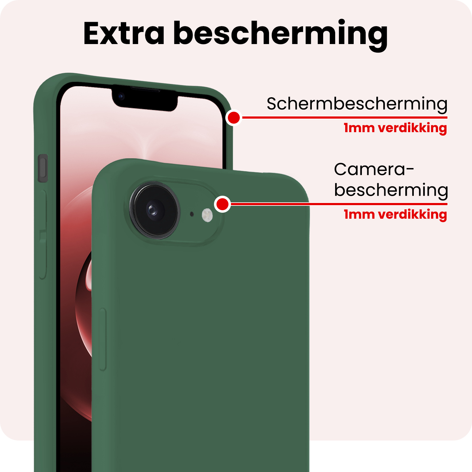 NoXx NoXx iPhone 16E Hoesje Siliconen Met 2x Screenprotector Met Dichte Notch - Donkergroen