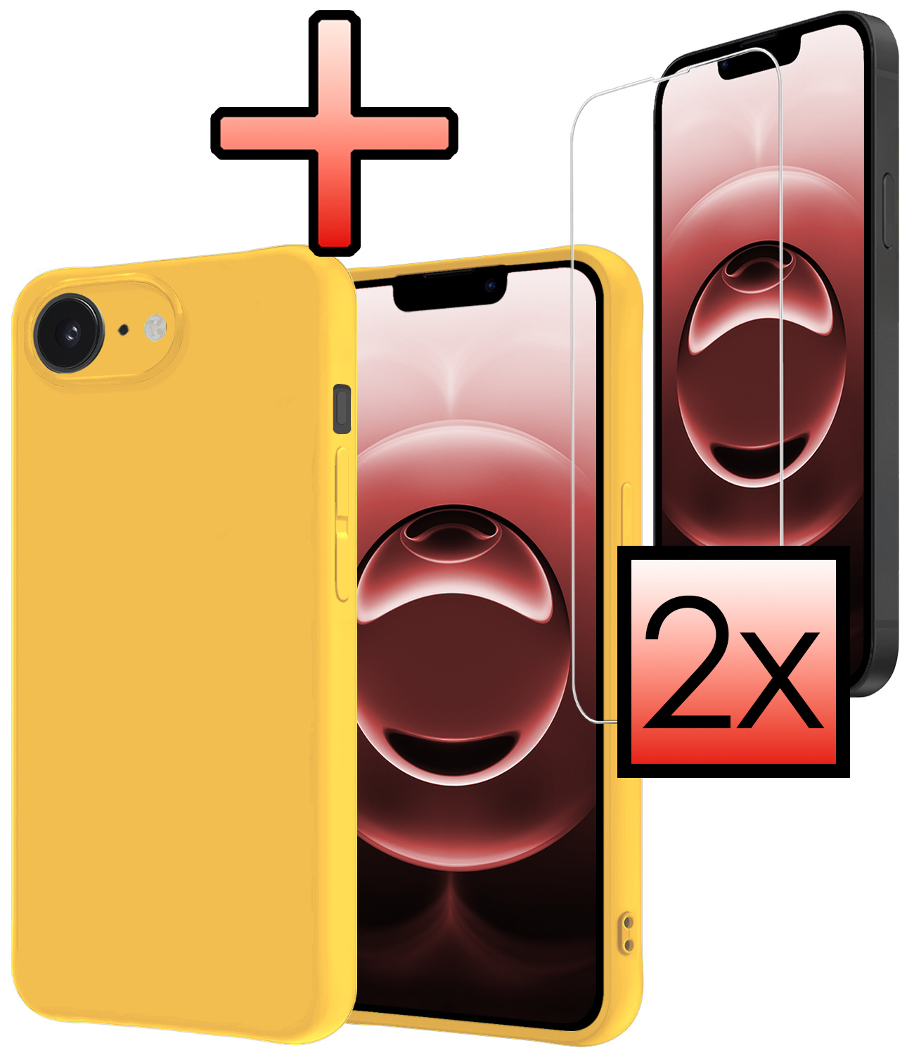 NoXx NoXx iPhone 16E Hoesje Siliconen Met 2x Screenprotector Met Dichte Notch - Geel