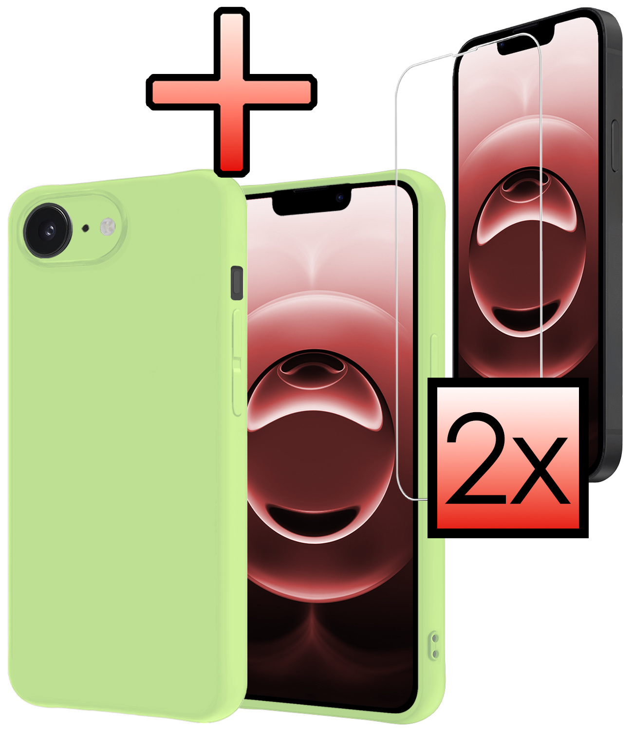 NoXx NoXx iPhone 16E Hoesje Siliconen Met 2x Screenprotector Met Dichte Notch - Groen