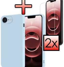 NoXx NoXx iPhone 16E Hoesje Siliconen Met 2x Screenprotector Met Dichte Notch - Lichtblauw
