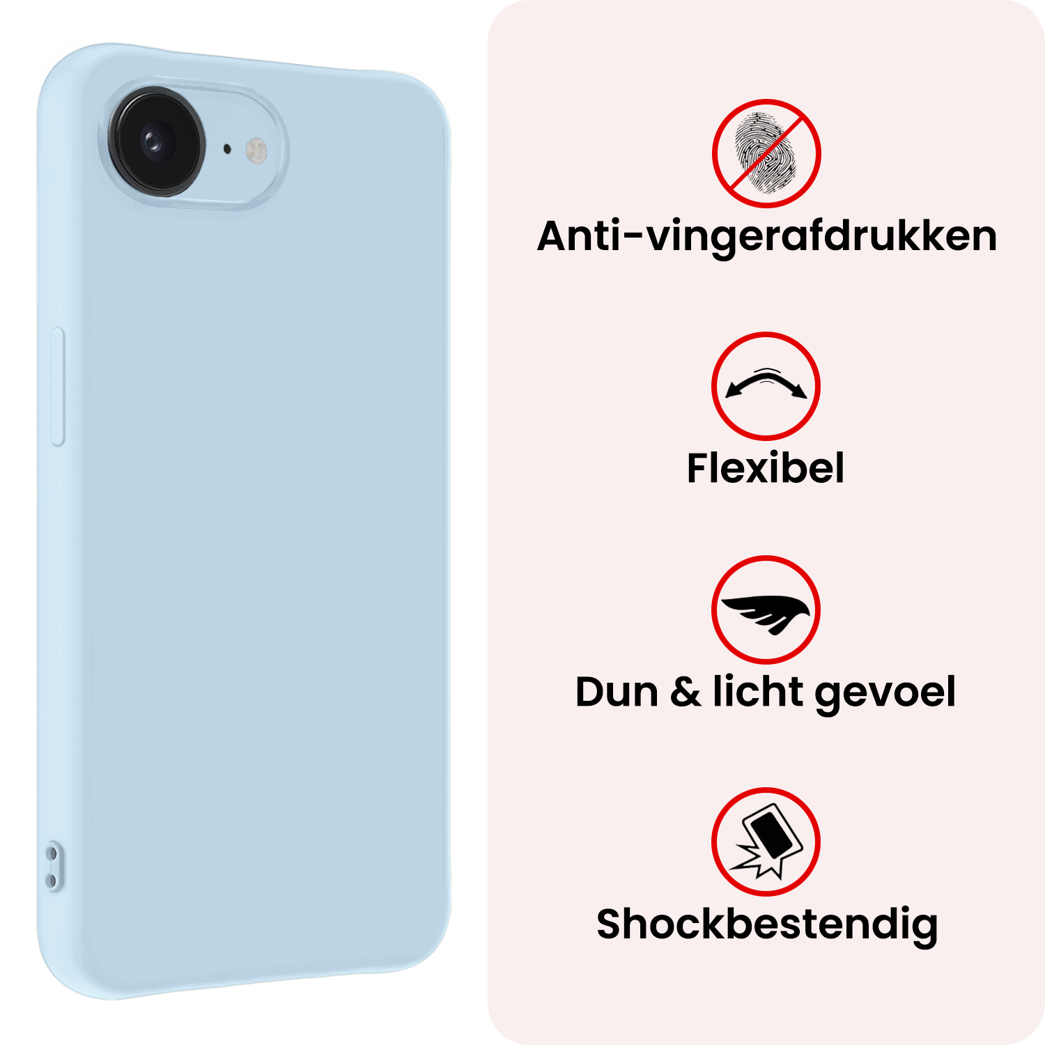 NoXx NoXx iPhone 16E Hoesje Siliconen Met 2x Screenprotector Met Dichte Notch - Lichtblauw