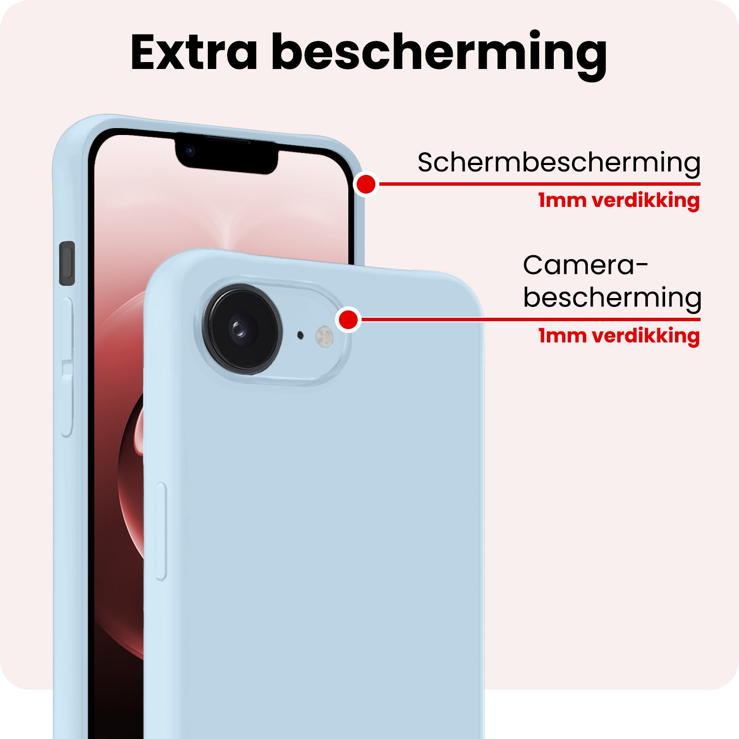 NoXx NoXx iPhone 16E Hoesje Siliconen Met 2x Screenprotector Met Dichte Notch - Lichtblauw