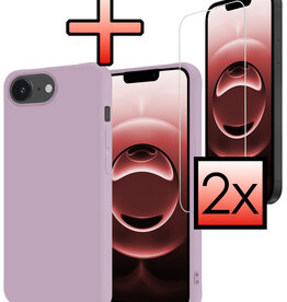 NoXx NoXx iPhone 16E Hoesje Siliconen Met 2x Screenprotector Met Dichte Notch - Lila