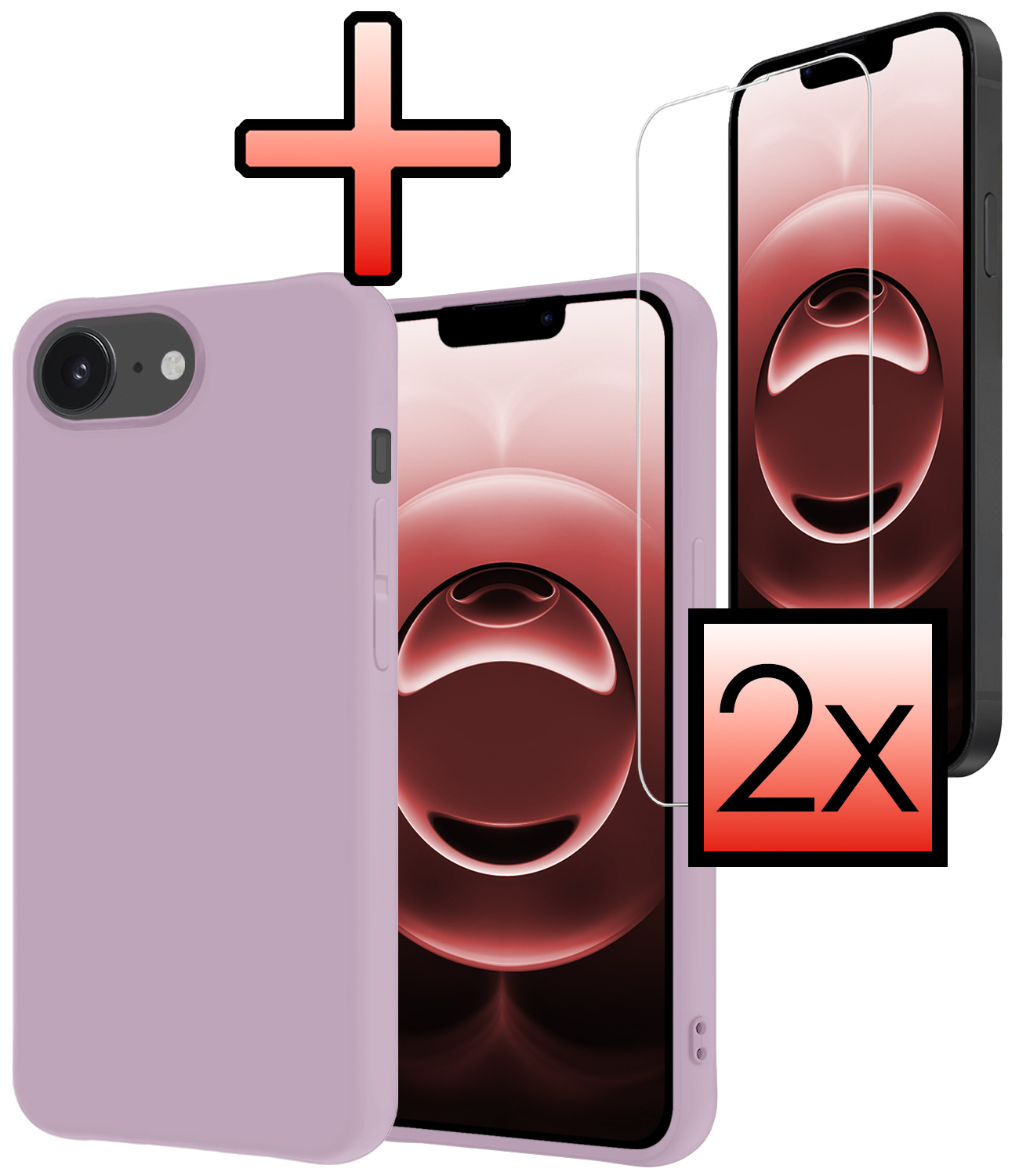 NoXx NoXx iPhone 16E Hoesje Siliconen Met 2x Screenprotector Met Dichte Notch - Lila