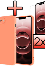NoXx NoXx iPhone 16E Hoesje Siliconen Met 2x Screenprotector Met Dichte Notch - Perzik