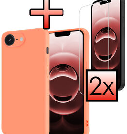 NoXx NoXx iPhone 16E Hoesje Siliconen Met 2x Screenprotector Met Dichte Notch - Perzik