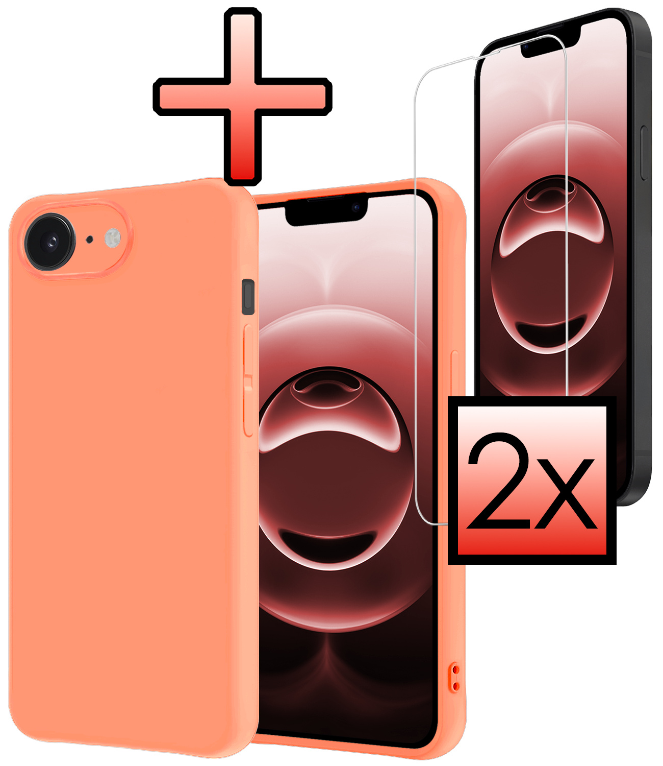 NoXx NoXx iPhone 16E Hoesje Siliconen Met 2x Screenprotector Met Dichte Notch - Perzik