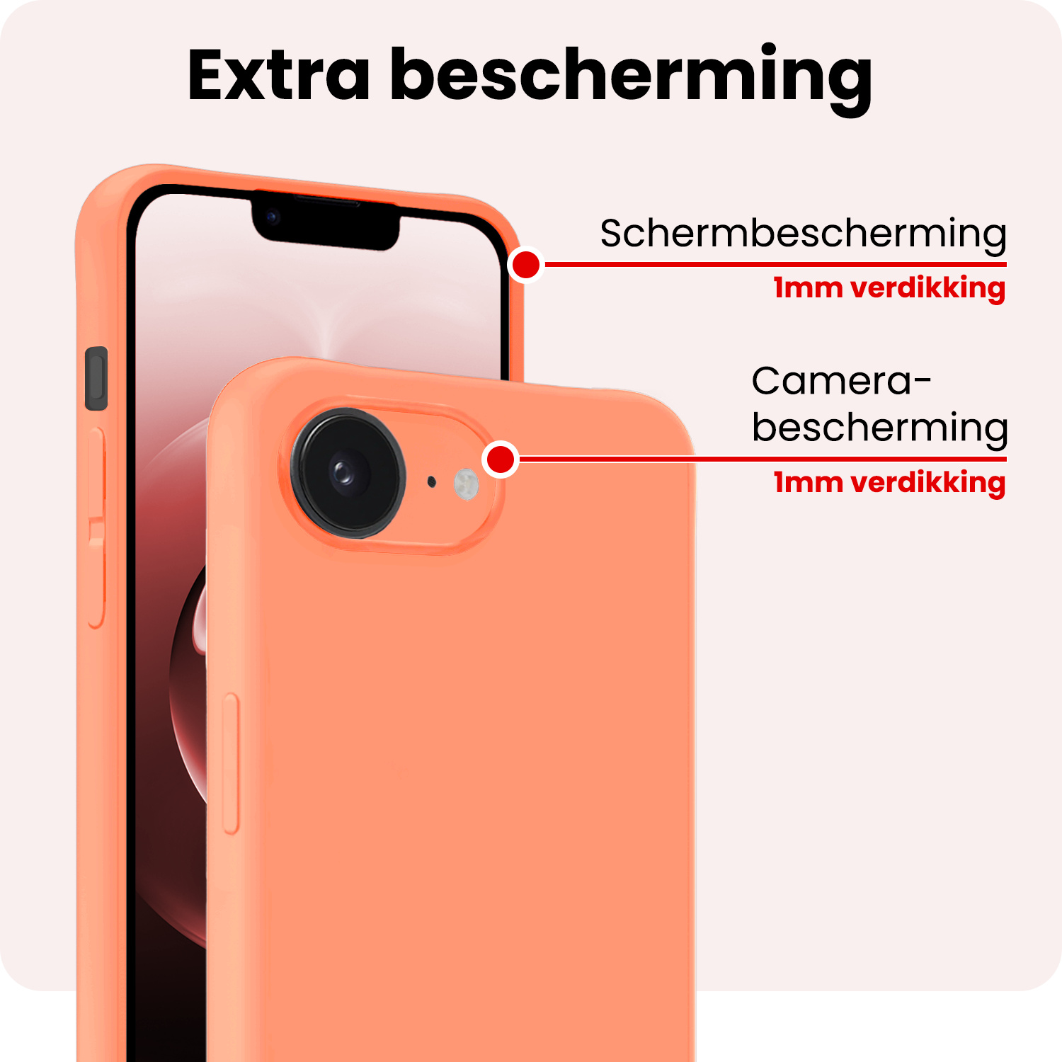 NoXx NoXx iPhone 16E Hoesje Siliconen Met 2x Screenprotector Met Dichte Notch - Perzik