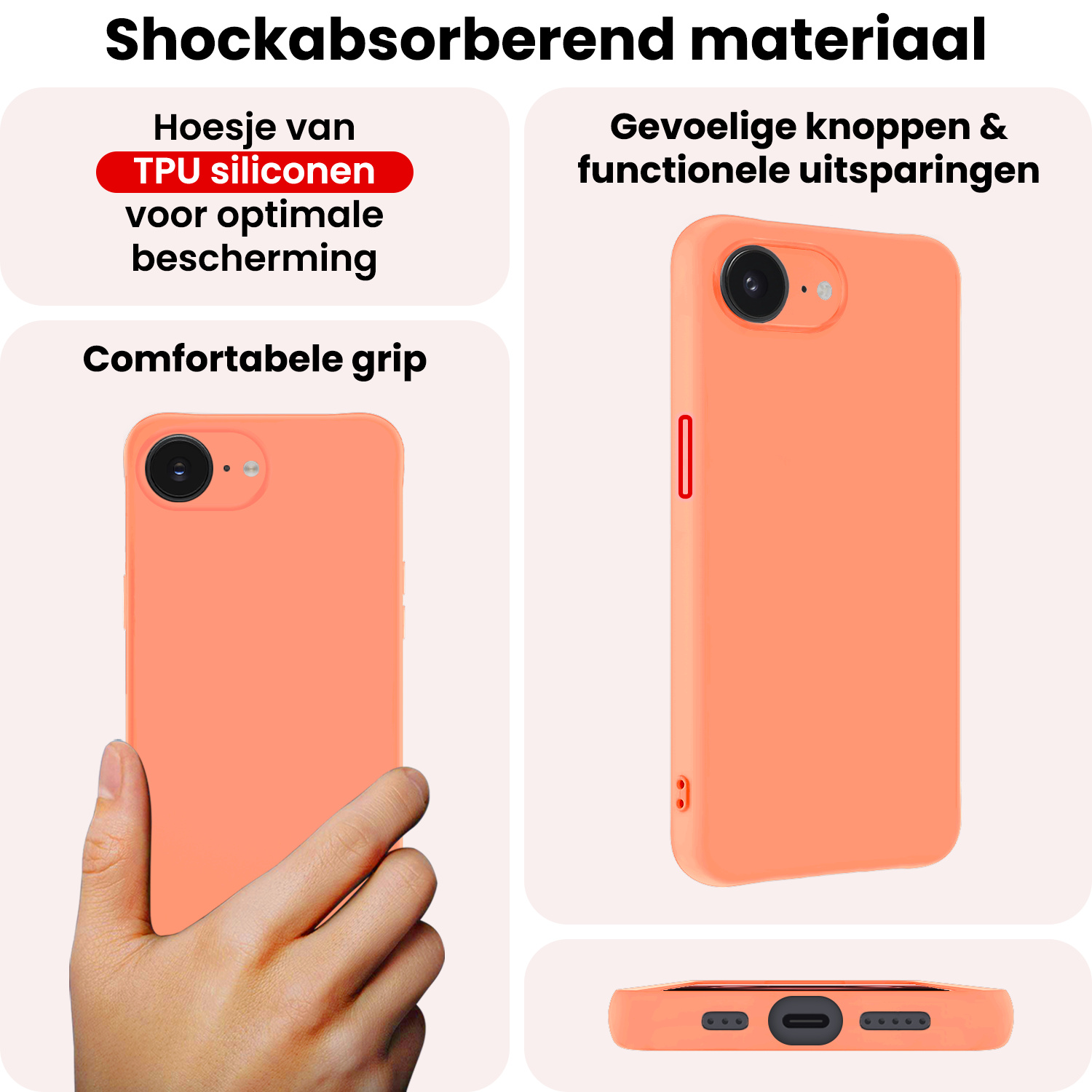 NoXx NoXx iPhone 16E Hoesje Siliconen Met 2x Screenprotector Met Dichte Notch - Perzik