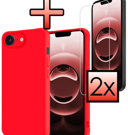 NoXx NoXx iPhone 16E Hoesje Siliconen Met 2x Screenprotector Met Dichte Notch - Rood
