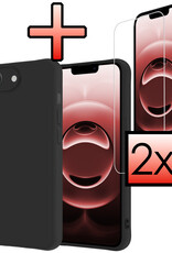NoXx NoXx iPhone 16E Hoesje Siliconen Met 2x Screenprotector Met Dichte Notch - Zwart