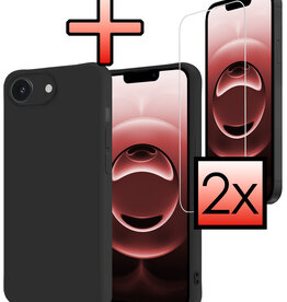 NoXx NoXx iPhone 16E Hoesje Siliconen Met 2x Screenprotector Met Dichte Notch - Zwart