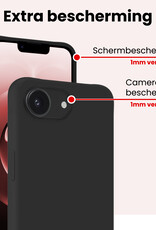 NoXx NoXx iPhone 16E Hoesje Siliconen Met 2x Screenprotector Met Dichte Notch - Zwart