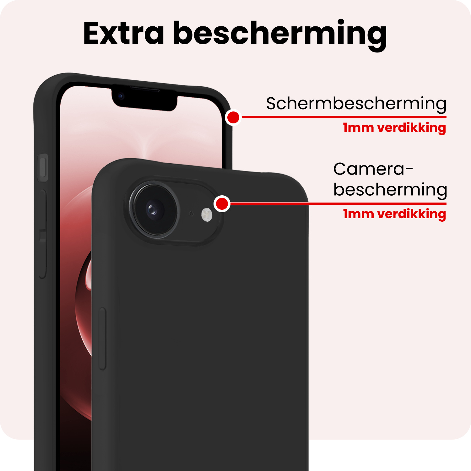 NoXx NoXx iPhone 16E Hoesje Siliconen Met 2x Screenprotector Met Dichte Notch - Zwart