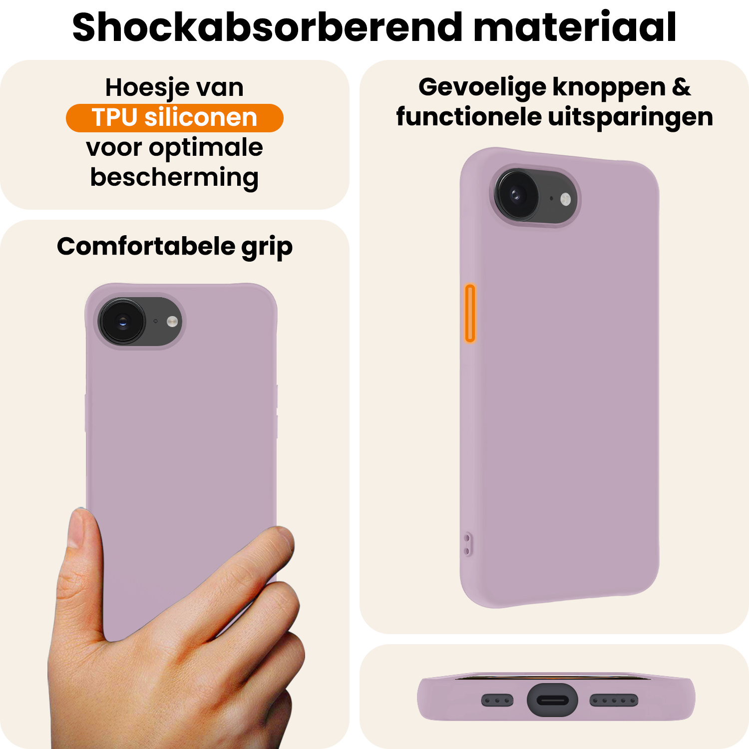 Nomfy Nomfy iPhone 16E Hoesje Siliconen - Lila - 2 PACK