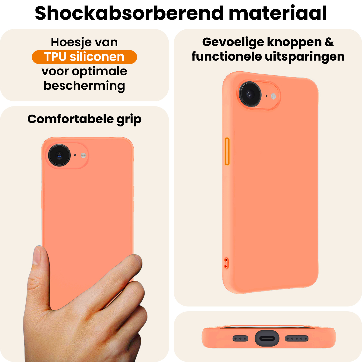 Nomfy Nomfy iPhone 16E Hoesje Siliconen - Perzik - 2 PACK