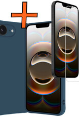 Nomfy Nomfy iPhone 16E Hoesje Siliconen Met Screenprotector Met Dichte Notch - Donkerblauw