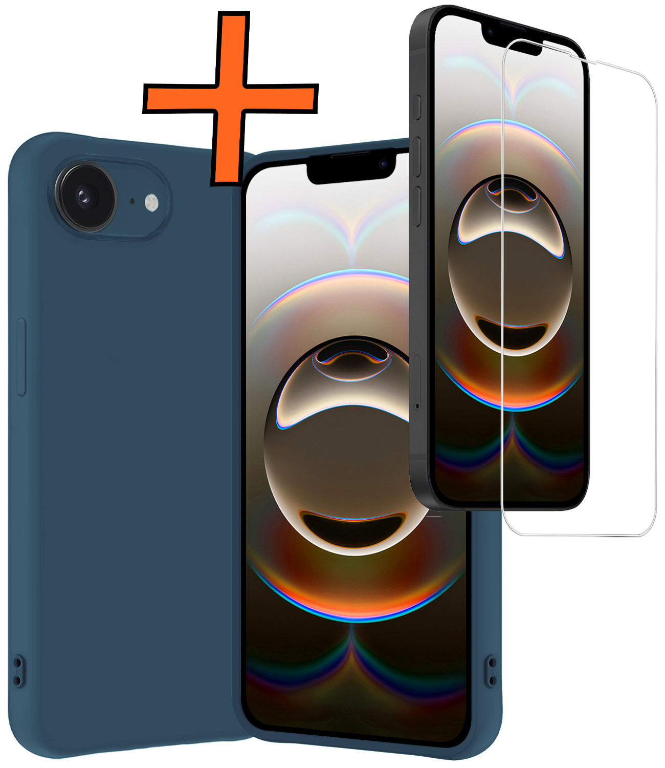 Nomfy Nomfy iPhone 16E Hoesje Siliconen Met Screenprotector Met Dichte Notch - Donkerblauw