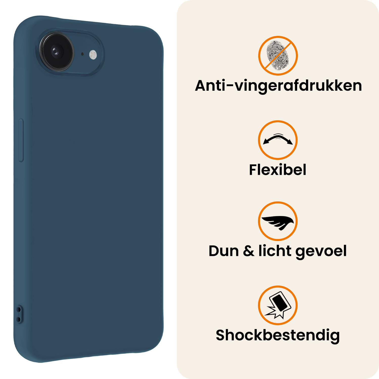 Nomfy Nomfy iPhone 16E Hoesje Siliconen Met Screenprotector Met Dichte Notch - Donkerblauw
