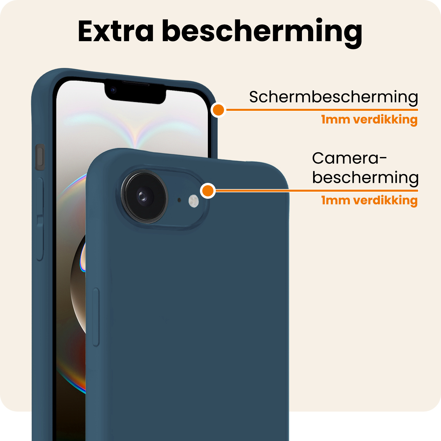 Nomfy Nomfy iPhone 16E Hoesje Siliconen Met Screenprotector Met Dichte Notch - Donkerblauw
