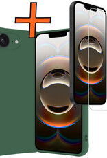 Nomfy Nomfy iPhone 16E Hoesje Siliconen Met Screenprotector Met Dichte Notch - Donkergroen