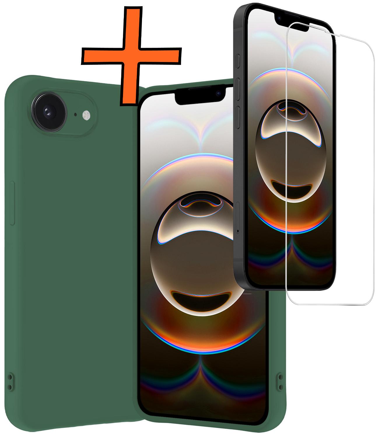 Nomfy Nomfy iPhone 16E Hoesje Siliconen Met Screenprotector Met Dichte Notch - Donkergroen