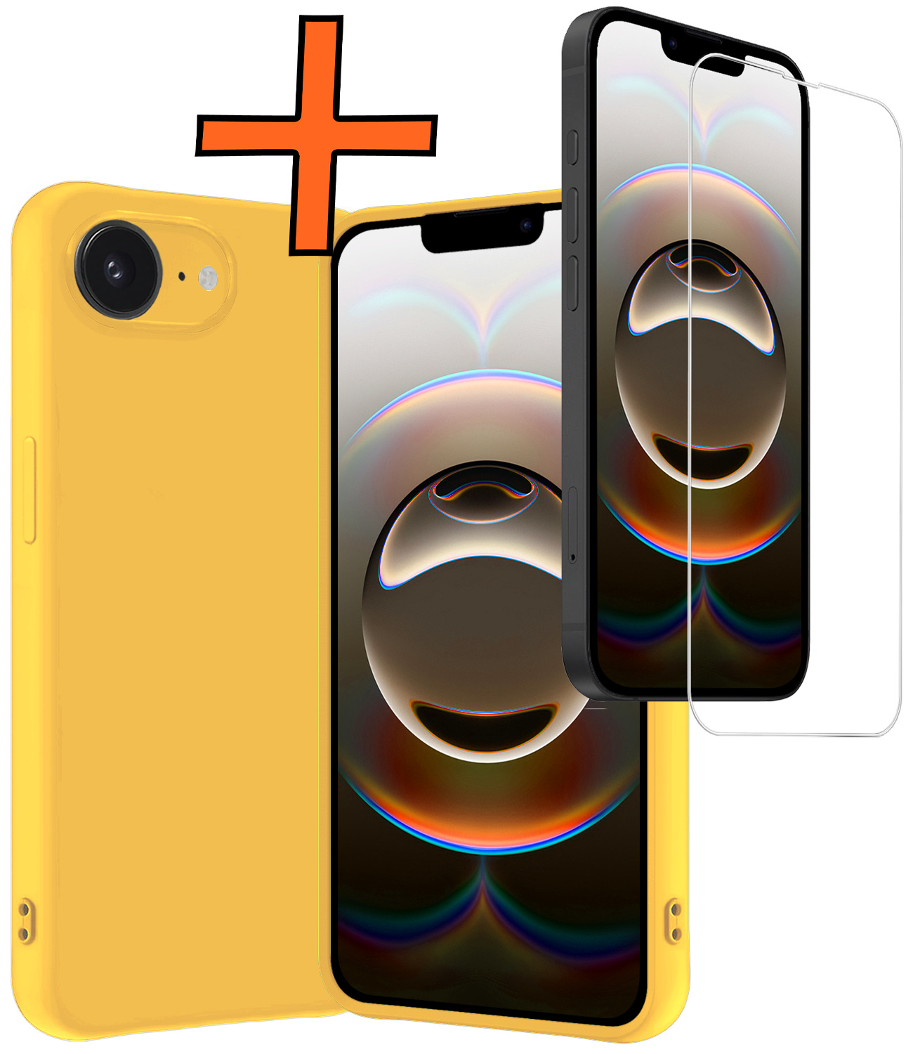 Nomfy Nomfy iPhone 16E Hoesje Siliconen Met Screenprotector Met Dichte Notch - Geel