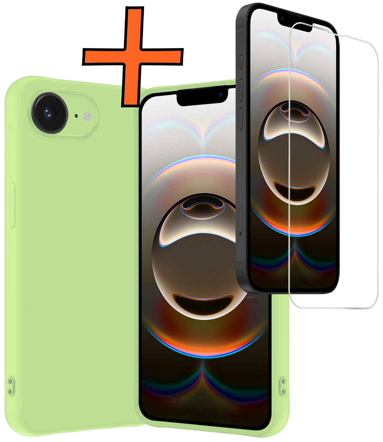 Nomfy Nomfy iPhone 16E Hoesje Siliconen Met Screenprotector Met Dichte Notch - Groen