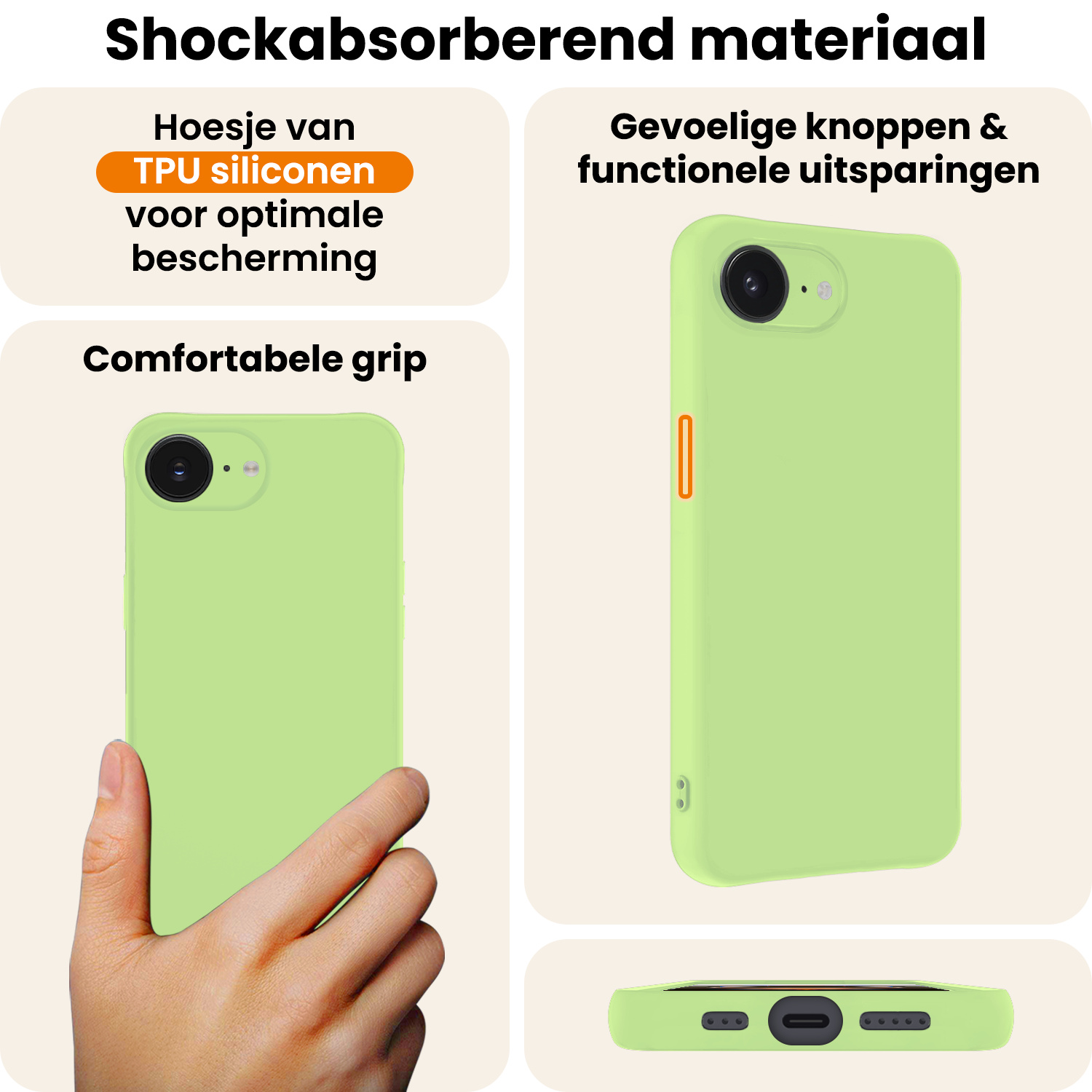 Nomfy Nomfy iPhone 16E Hoesje Siliconen Met Screenprotector Met Dichte Notch - Groen